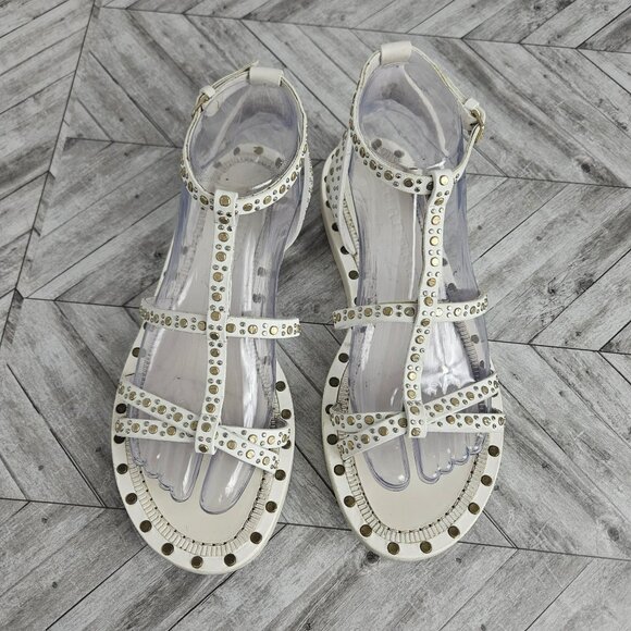 Burberry White Leather Studded Gladiator Sandals Womens US 8 Ankle Strap Shoes - Picture 3 of 16